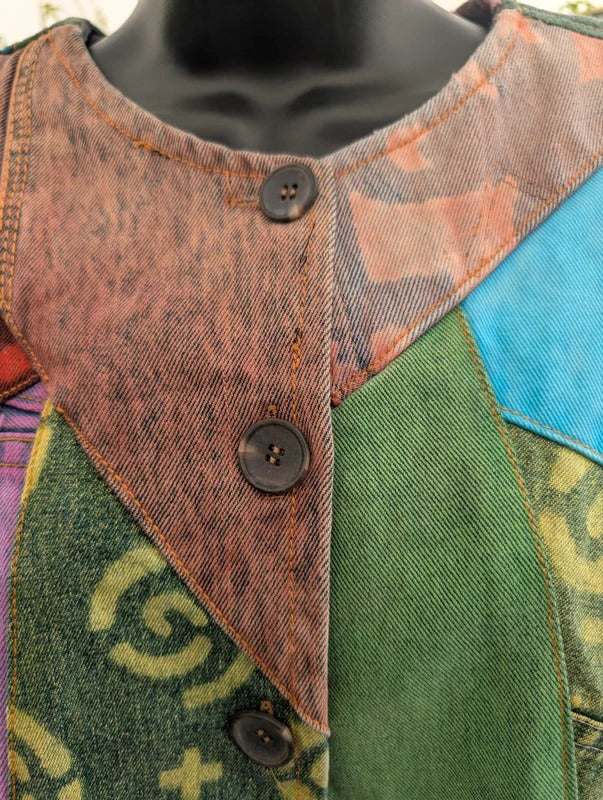 Sacred Threads Patchwork Denim Bomber Jacket Cotton S/M