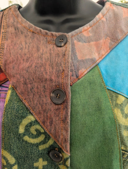 Sacred Threads Patchwork Denim Bomber Jacket Cotton S/M