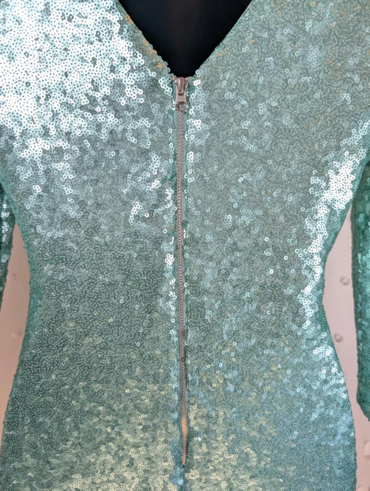 BlinQ Turquoise Sequin Dress UK10 Mermaid Shimmer 3/4 Sleeve Occasion Party