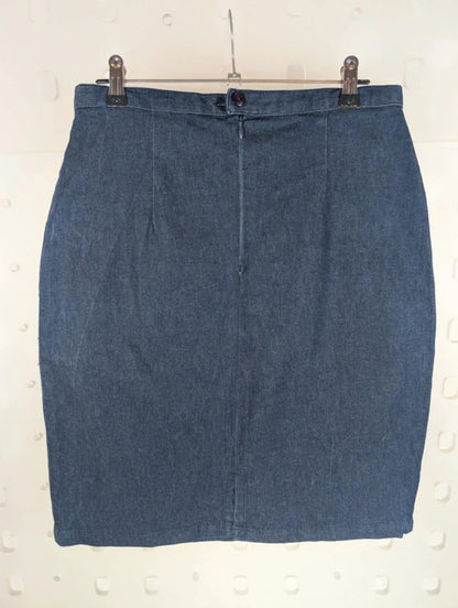 Joie de Vivre Denim Embroidered Pencil Skirt UK 12 Stretch Cotton