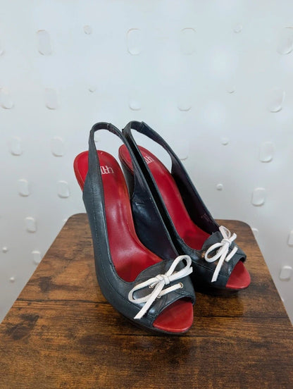 Faith Forest Green Leather Platform Slingback Heels UK5