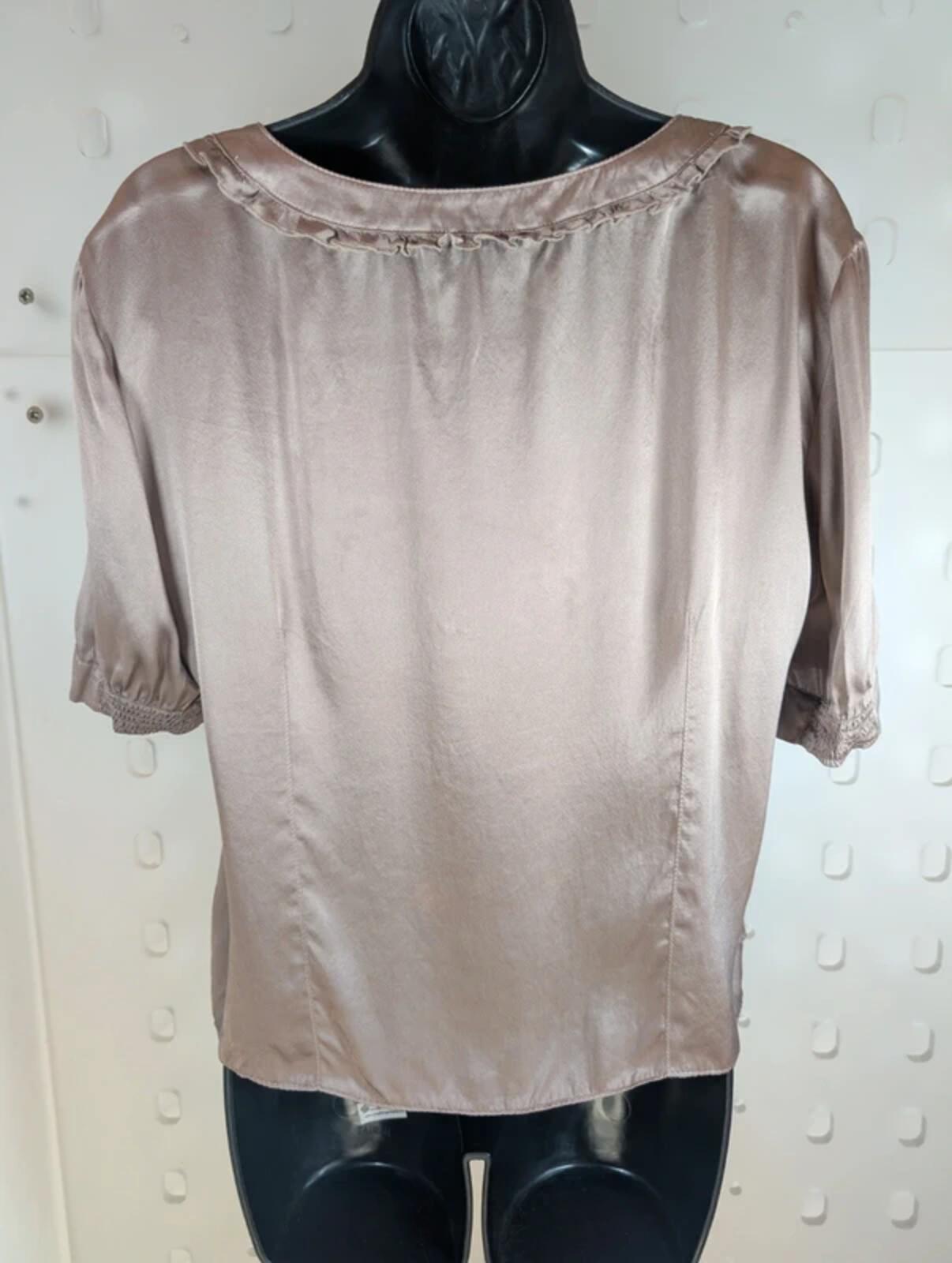 Per Una Speciale 100% Silk Blouse UK14 Taupe Ruffle