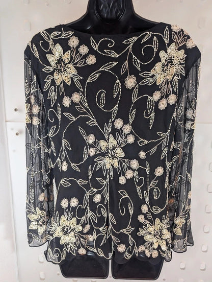 Jacques Vert Black Silk Beaded Embroidered Evening Top UK18