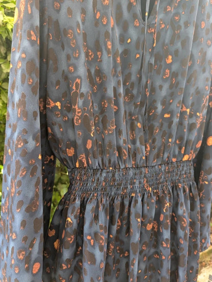Traffic People Navy Burnt Leopard Print Dress Size L UK14