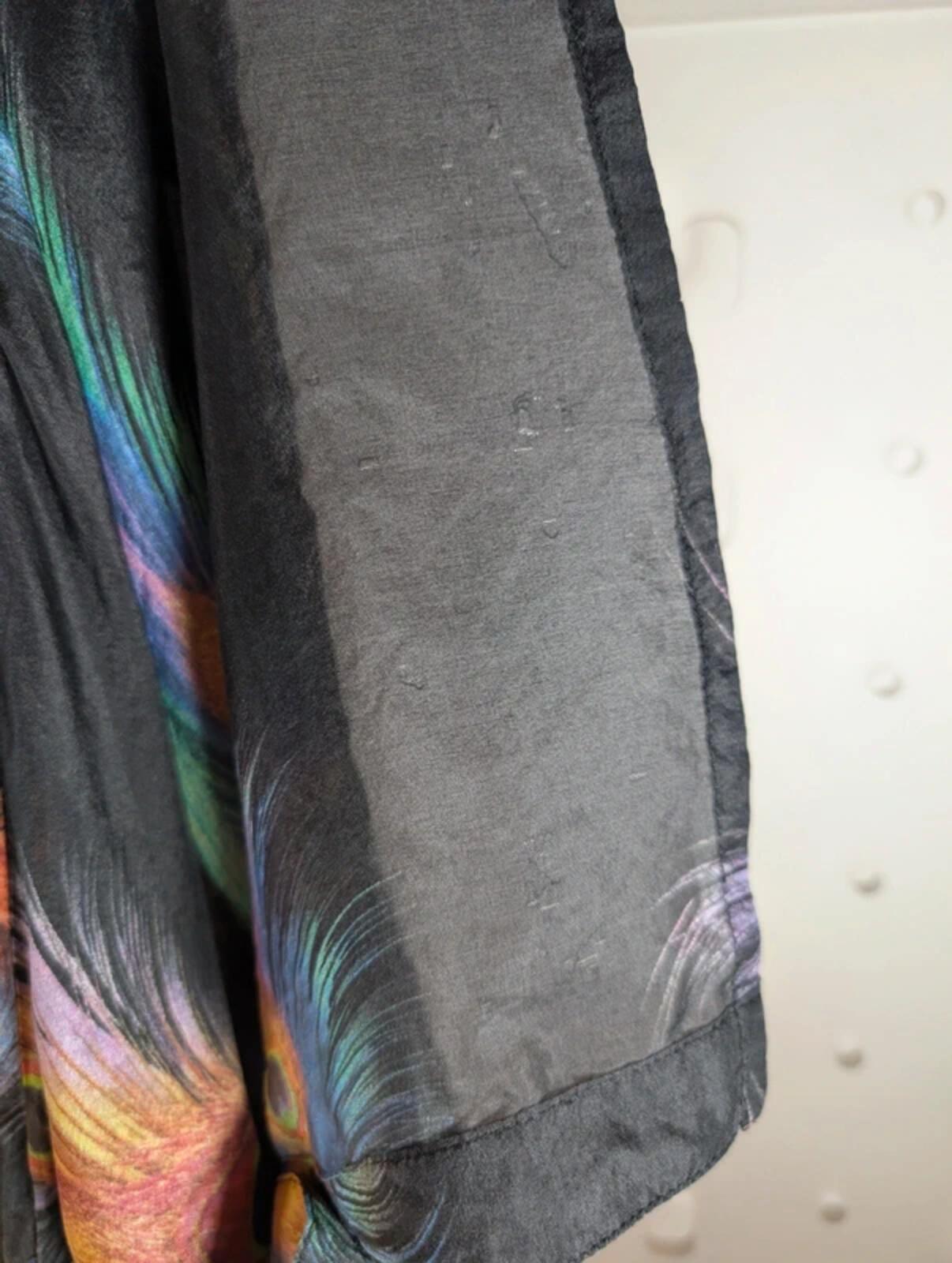 Supertrash Silk Feather Print Blouse Sheer Tie Neck Button Front