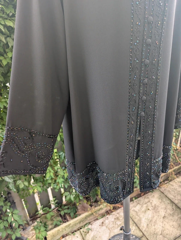 Vintage Ann Harvey Sheer Beaded Evening Jacket Black UK22