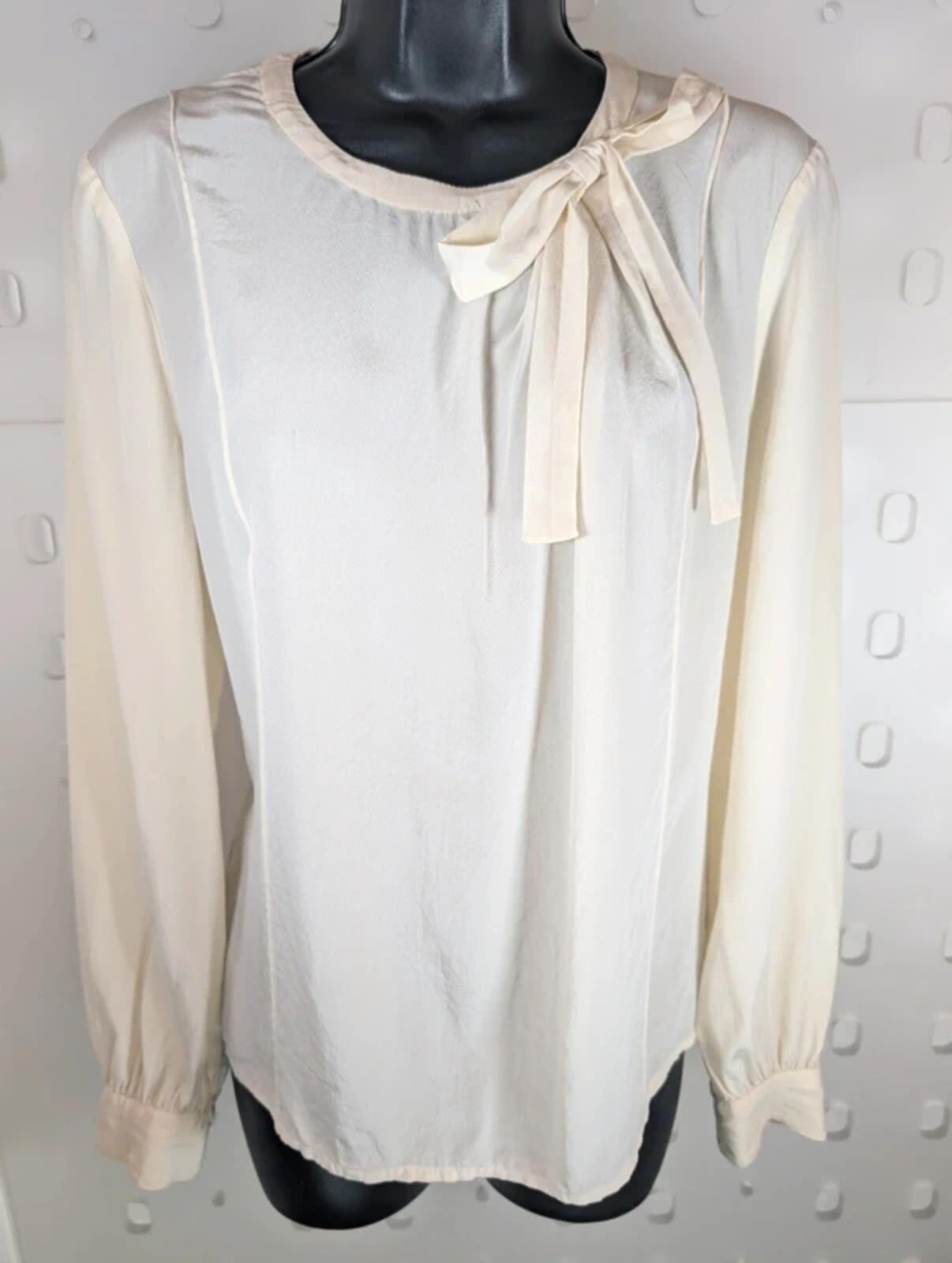 Whistles 100% Silk Blouse Cream Bow Neck UK14