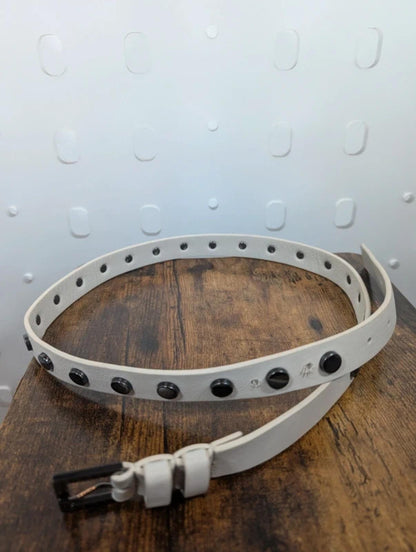 Mint Velvet Studded Leather Belt White M/L