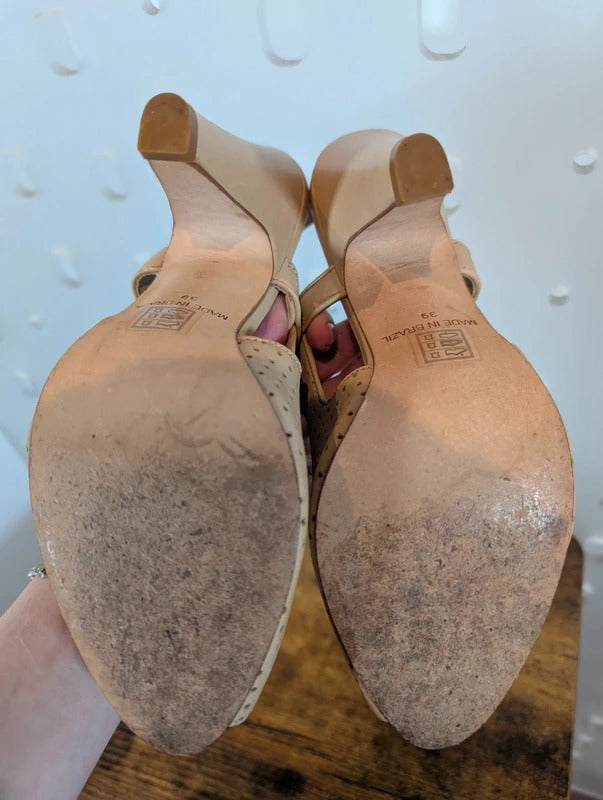 Jaeger Nude Perforated Leather Peep Toe Slingback Heels EU39 UK6