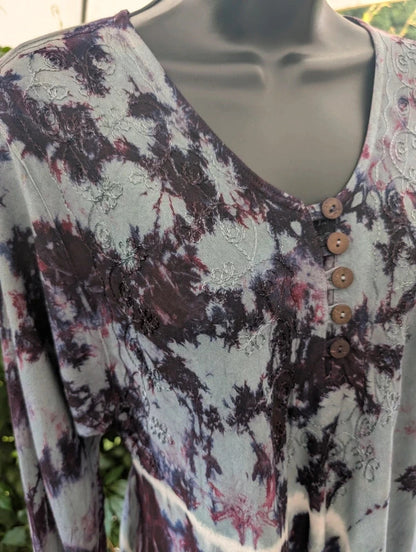 Boho Tie Dye Embroidered Witchy Tunic Top S/M