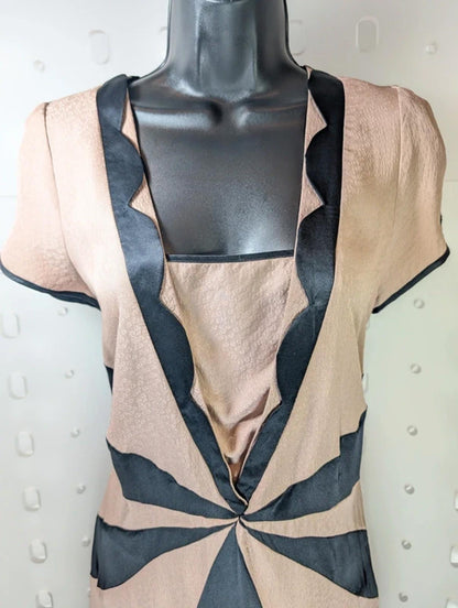 🖤 Rützou Silk 1920s-Style Contrast Panel Dress | UK 10