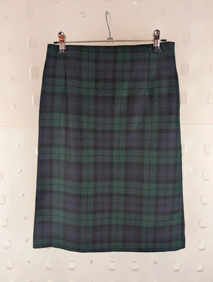 Vintage St Michael Pure New Wool Tartan Pencil Skirt UK8 Made in UK