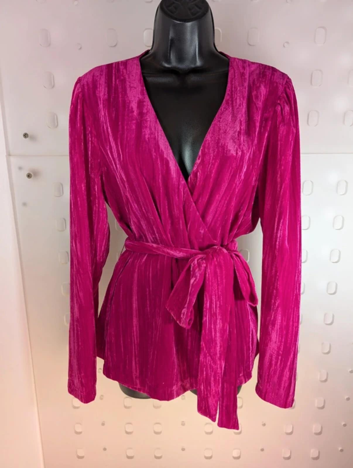 Topshop Fuchsia Pink Crushed Velvet Wrap Top UK16 Statement Party Barbiecore