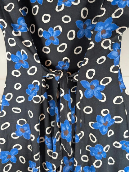 Vintage Citylife Floral Tea Dress Black Blue UK10