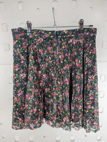 Topshop Floral Mesh Mini Skirt Black Pink UK6