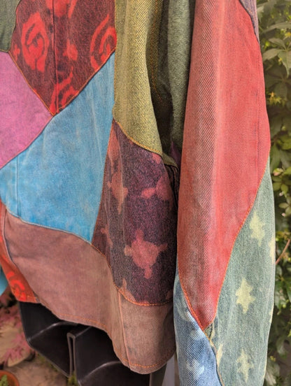 Sacred Threads Patchwork Denim Bomber Jacket Cotton S/M