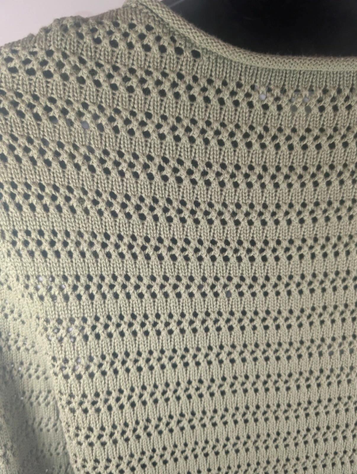 Carolyn Donnelly The Edit Khaki Crochet Longline Knit Cotton Boho Jumper S