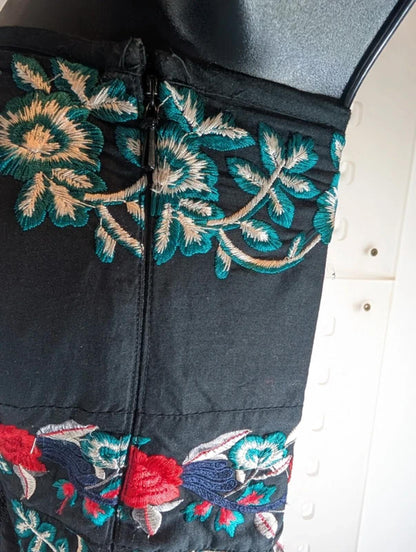 Monsoon Rose Embroidered Dress Black Red UK10