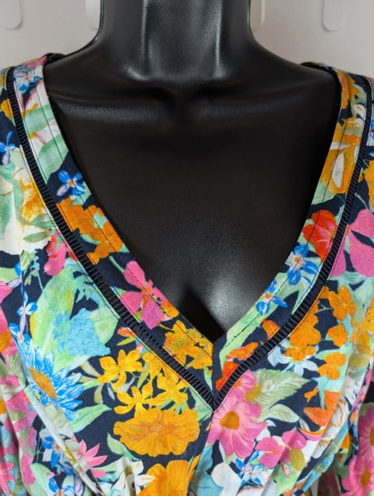 Eb & Ive Tropical Floral Kaftan Top Black Multi Large