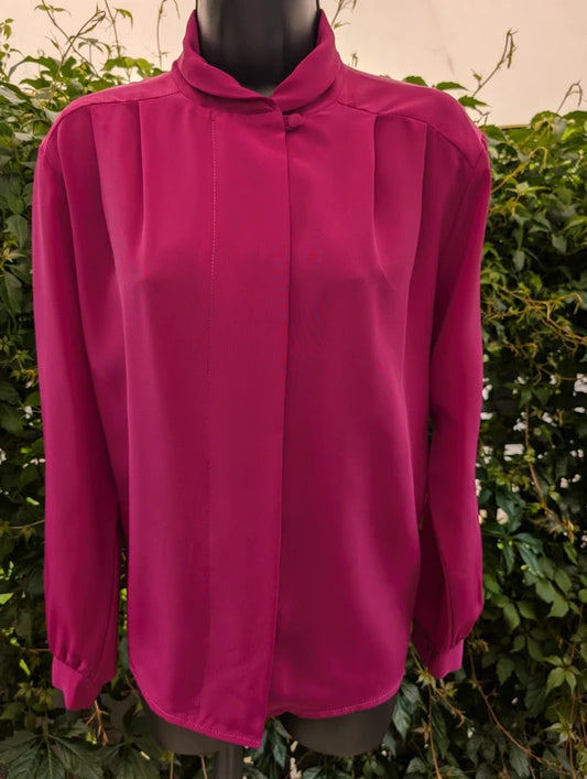Vintage Foxy Lady Cerise Pink Blouse Made in UK UK14