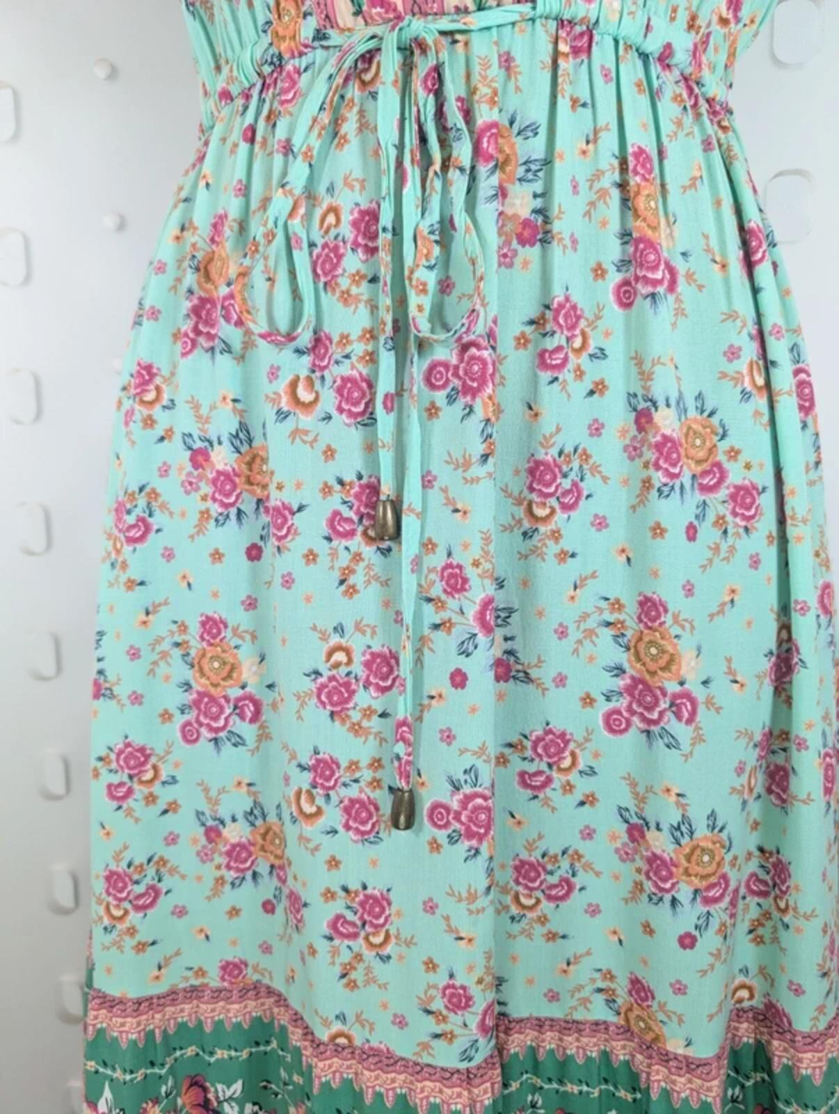 Libby Loves Floral Cotton Midi Dress UK8–10 Green Print