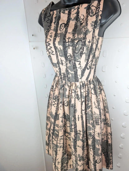 Vintage Miss Selfridge Cotton Fit & Flare Dress Peach Black UK6/8