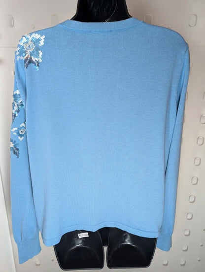 Bob Mackie Wearable Art Embellished Cardigan Size M - Floral Blue Cotton