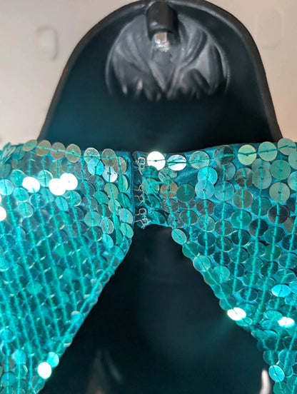 Nite Line Vintage 1980s Turquoise Sequin Cut-Out Dress – UK 12