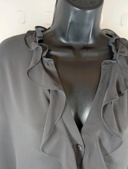 Mint Velvet Dark Grey Longline Ruffle Blouse Medium