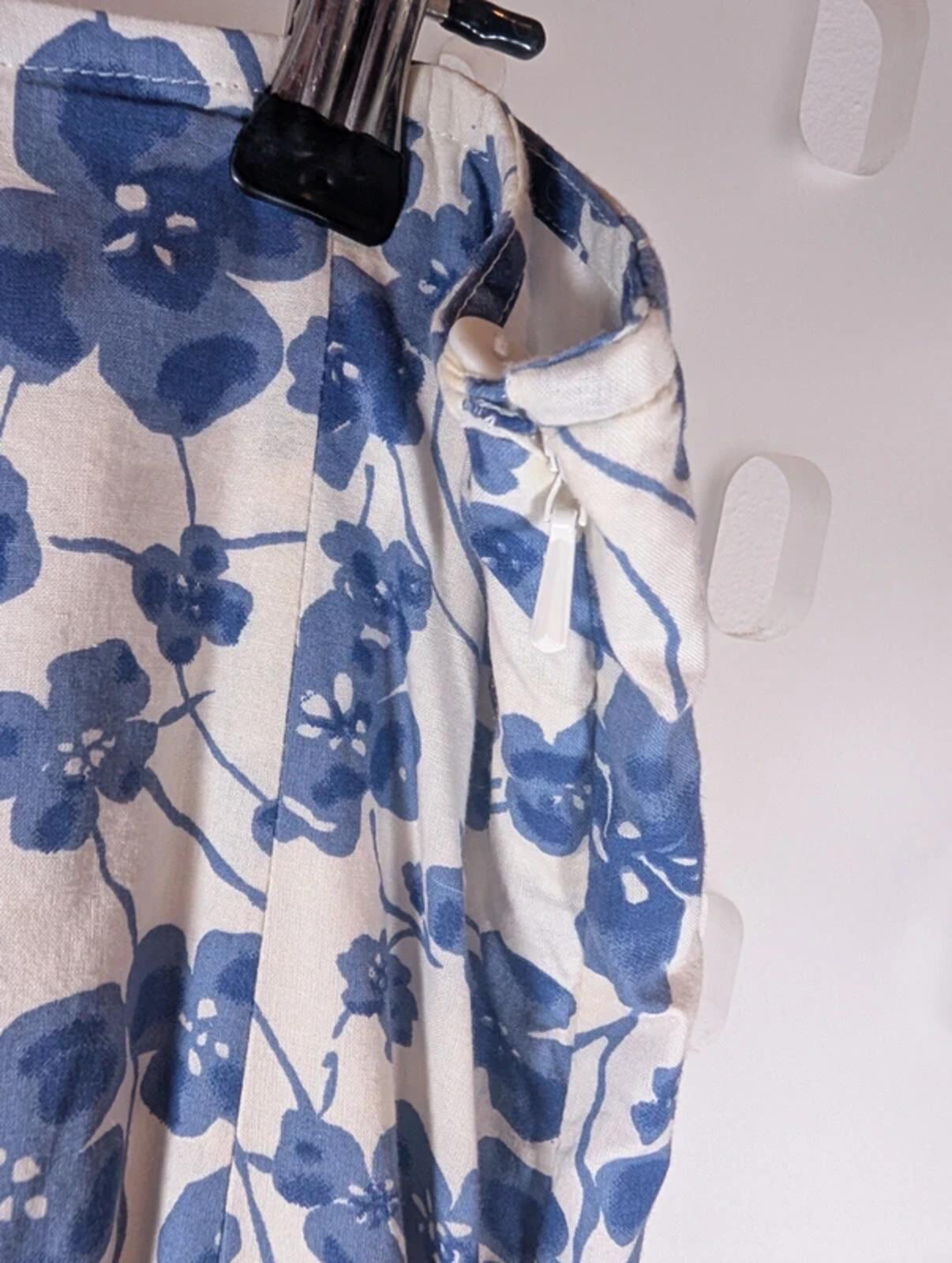 Per Una Floral Cotton Midi Skirt White Blue UK12