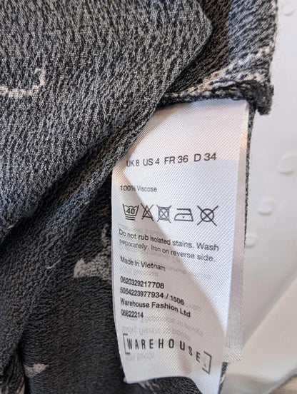 Warehouse Black & White Leopard Animal Print Dress UK8 Button Front Viscose