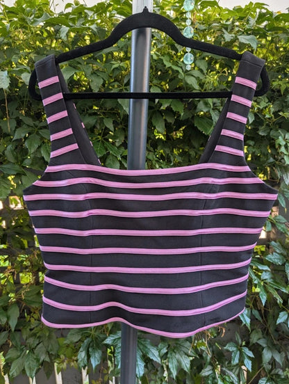 Joseph Ribkoff Trends Satin Stripe Corset Top Black Pink UK16
