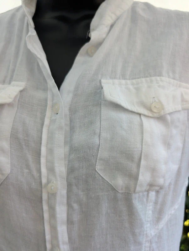 Next 100% Linen Utility Shirt White UK8