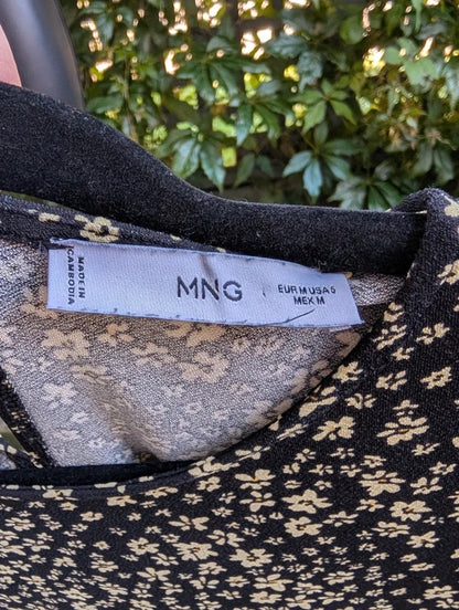 Mango Ditsy Floral Mini Dress Black Yellow Medium