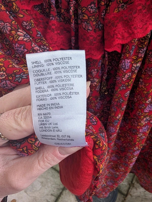 Free People Red Ditsy Floral Lace Mini Dress Small