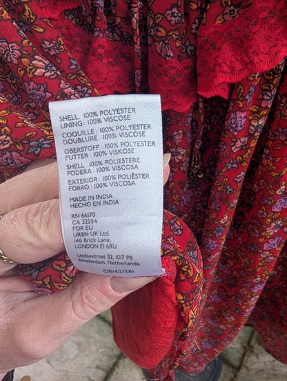 Free People Red Ditsy Floral Lace Mini Dress Small