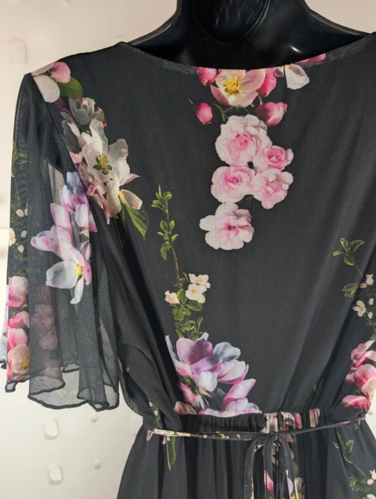 Scarlett & Jo London dark floral mesh midi dress UK12.