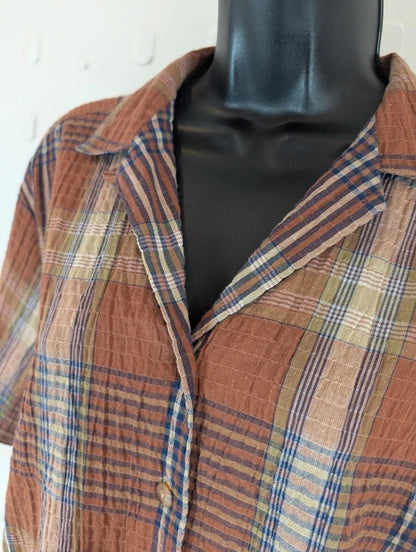Vintage St Michael M&S Rust Olive Check Shirt UK10 Made in UK