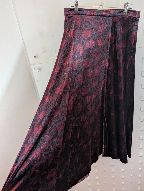 Vintage Alexon Burgundy Velvet Maxi Skirt UK10/12 Made in Great Britain