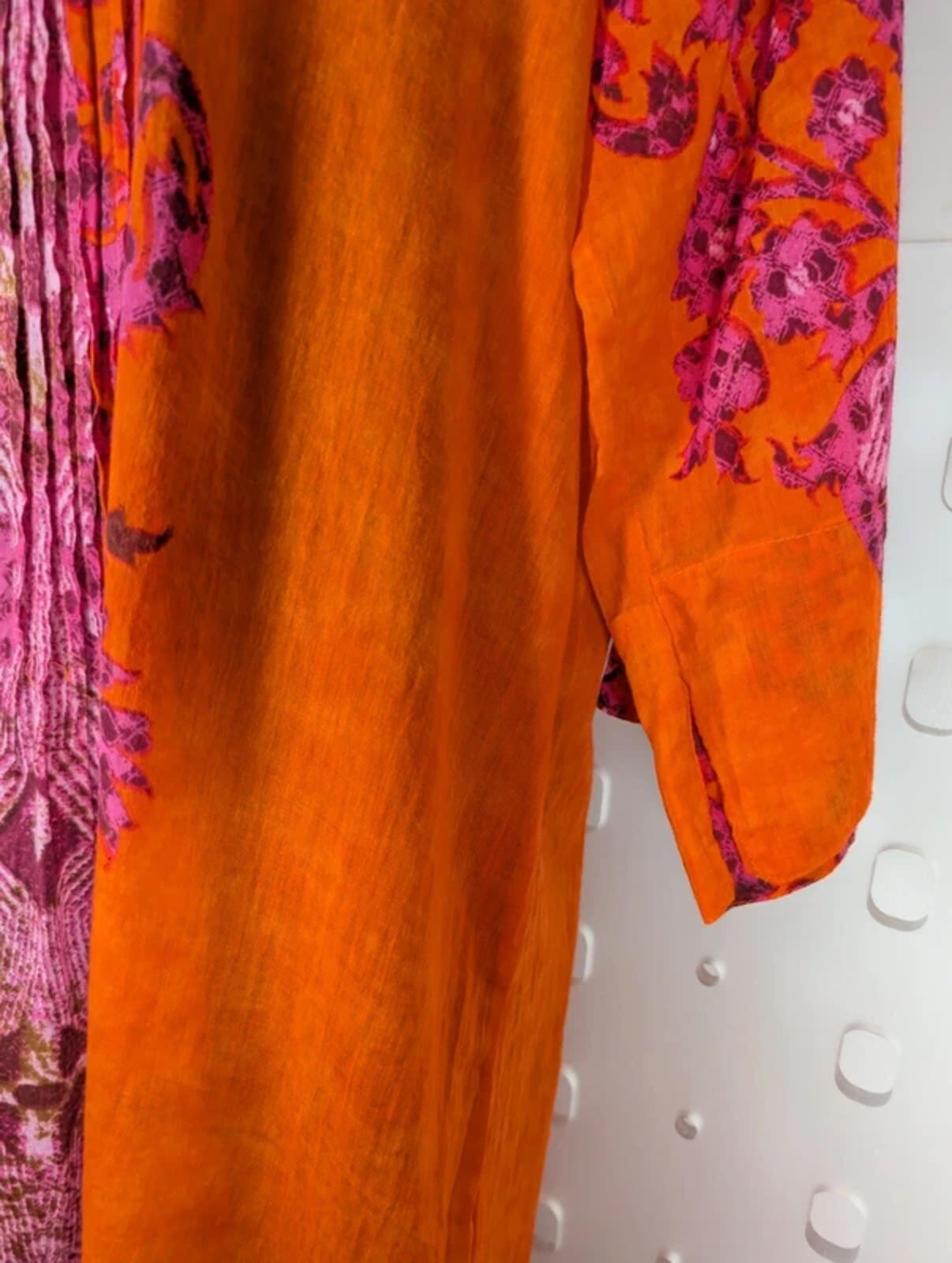 Indian Emporium Cotton Kaftan Beach Cover Up Orange Pink