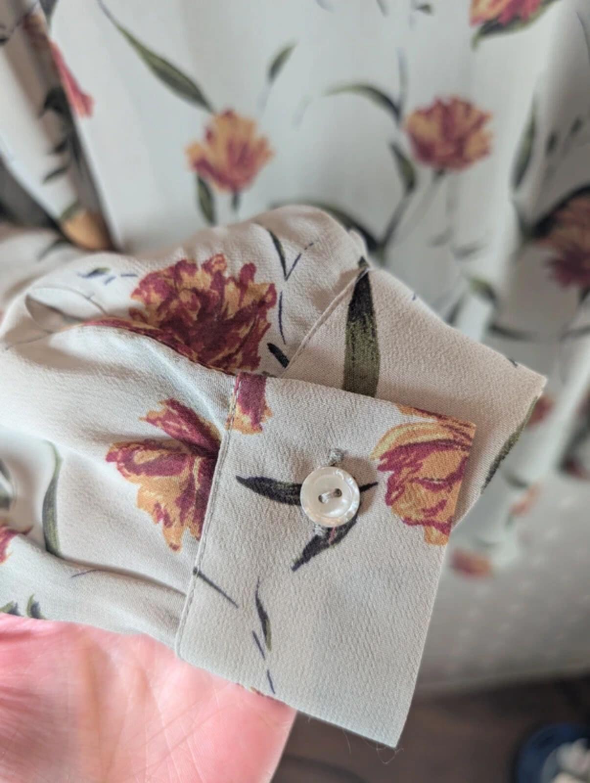 Nightingales 1980s Vintage Tulip Print Viscose Georgette Shirt UK14