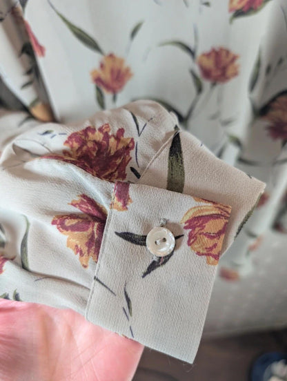 Nightingales 1980s Vintage Tulip Print Viscose Georgette Shirt UK14