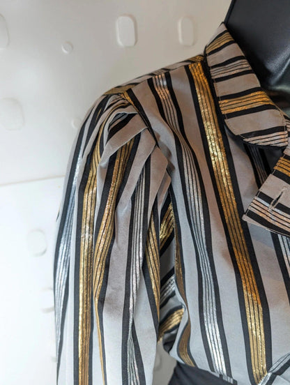 Vintage 1980s Metallic Statement Blouse with Dramatic Sleeves – UK 12