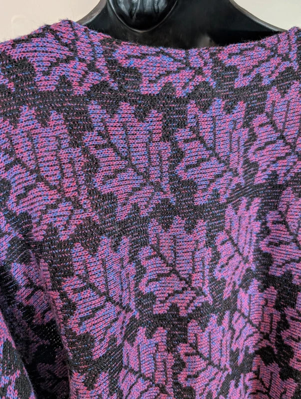 Vintage C&A Purple Black Abstract Leaf Batwing Jumper UK10