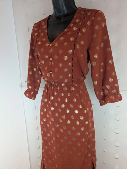Sweewë Paris Rust Copper Midi Dress Size S