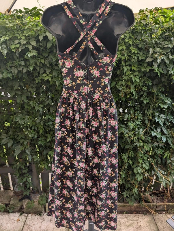 Vintage Laura Ashley Green Label Floral Cotton Dress UK12
