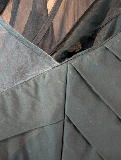 Coast Black Taffeta Fit & Flare Dress UK12 Gothic Sheer Panel