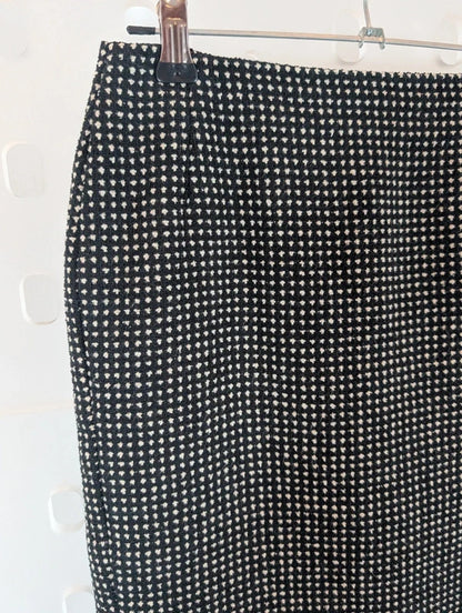 M&S Black & Cream Mini Pencil Skirt UK8 Made in UK
