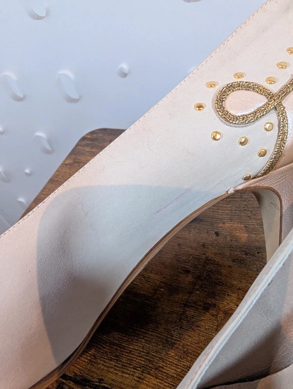 Moda Pelle Nude Blush Leather Gold Detail Heels EU38 UK5