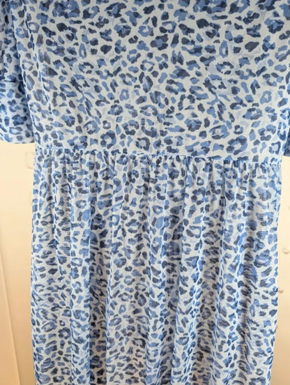 Baum und Pferdgarten Blue Leopard Mesh Midi Dress UK10–12 Puff Sleeve
